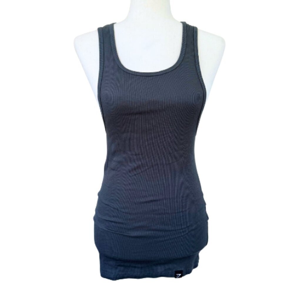 GYMSHARK Dark Grey Ribbed Longline Tank Top Size M